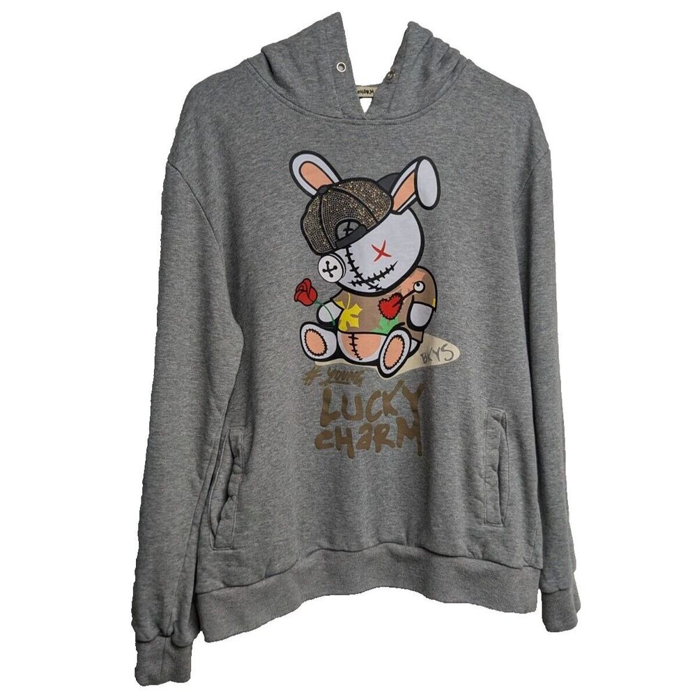 Lucky Charm Hoodie Women Large Bling BKYS #young Kangaroo Pockets Graphic L
